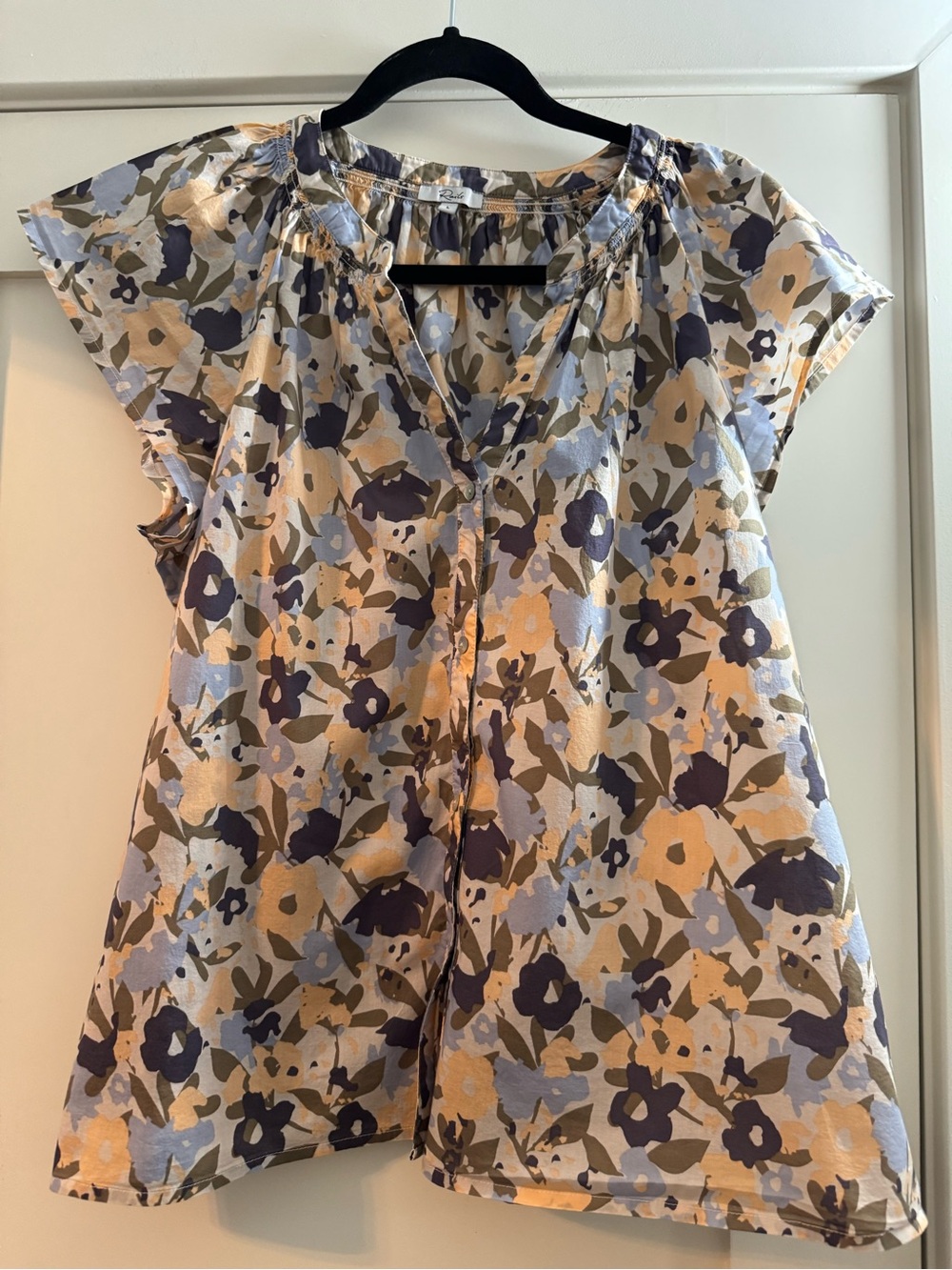 Rails Women's Floral Short-Sleeve V-Neck Top in Yellow & Blue